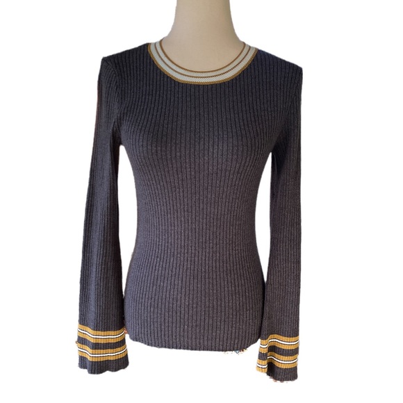 Leo & Sage Gray Yellow Ribbed Long Sleeve Top - S - Picture 1 of 11